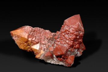 Mineral Quartz, Quartz crystals capped with a red outer layer, Virginia Pit, St.Stephen, Cornwall,...