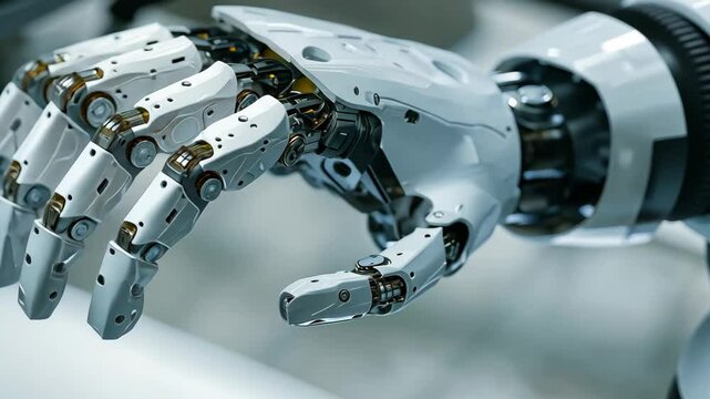 Demonstration of a robotic hands dexterity and mechanical components within a futuristic setting highlighting engineering advancements
