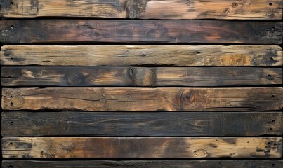 Textured wooden planks with varying shades of brown and black for rustic decor