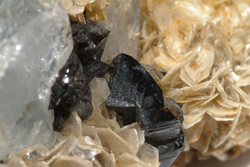 Mineral Beryl, Varient Aquamarine, Cassiterite with tabular Beryl, muscovite and albite., Xue Bao Ding, Ping Wu, ,Sichuan Province, China