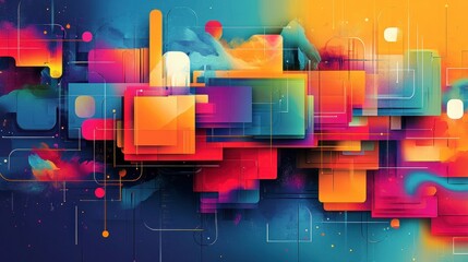 Vibrant Abstract Background with Colorful Geometric Shapes and Lines