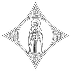 Fototapeta premium Sergius of Radonezh (name english). Coloring orthodox page in Byzantine style