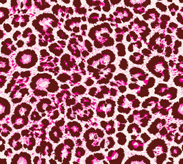 Leopard spotted fur texture. Vector repeating seamless pink and black girl pattern. beautiful print