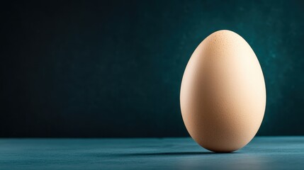 A beautifully lit close-up image of a single egg standing upright on a textured surface, highlighting simplicity and elegance in food photography and the beauty of everyday objects.