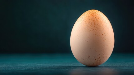 A striking close-up of a speckled egg resting on a vibrant surface, emphasizing texture and color while showcasing the beauty of natural forms in minimalist food photography.