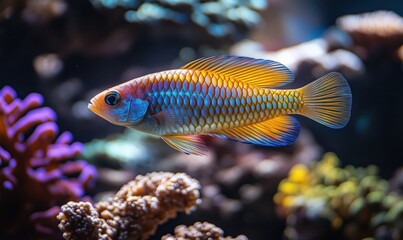 Obraz premium Vibrant tropical fish swimming in coral reef ecosystem with colorful corals