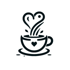 Tea Heart Logo With a Steaming Teacup and Heart-shaped