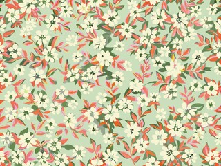 seamless pattern with flowers and leaves, floral pattern for textile design and digital papers, seamless background with leaves