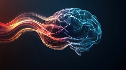 A vibrant, abstract representation of a brain, showcasing flowing lines and colors symbolizing thought and creativity.