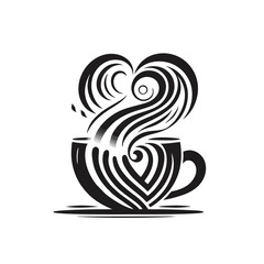 Coffee Heart Logo With a Stylized Coffee Cup With Steam Swirling Into a Heart Shape