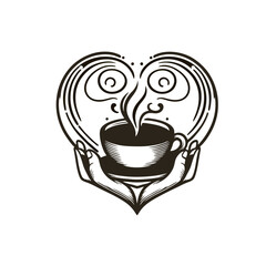Coffee Heart Logo a Heart-shaped Design With a Coffee Cup in the Center
