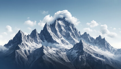 Obraz premium Snow Capped Mountains Under Blue Sky and Fluffy Clouds Landscape