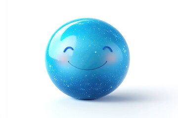 A happy, blue, speckled sphere emoticon with a simple smile.