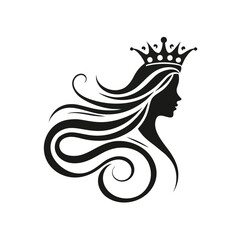 A Luxury Hair Logo With a Flowing Hair Silhouette Integrated Into a Crown Shape