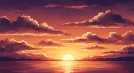 Fototapeta premium Crimson Sunset Serenade AI Generated