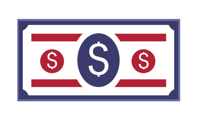 Vector illustration of a money in a red and blue simple color. Illustration of an American dollar bill. Global trade wars and their economic consequences
