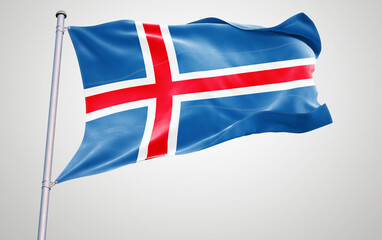 Flags of Iceland, waving in a patriotic 3D illustration