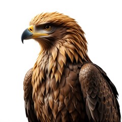 Obraz premium Majestic Brown Eagle Portrait Against White Background: A Stunning Close-Up of a Powerful Bird of Prey