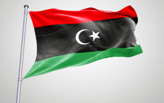 Flags of libya  waving in the wind, symbolizing patriotism and national pride with vibrant colors and emblems