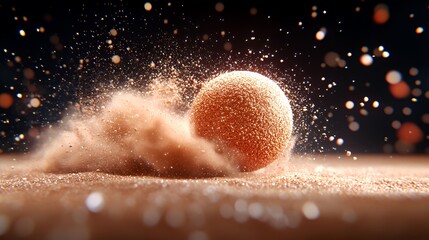 Stunning impact of a sphere on a surface creating a mesmerizing particle explosion