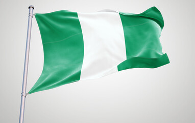 Flag of nigeria waving together in the wind with vibrant green, white, and red colors, symbolizing national pride and patriotism in a 3D illustration of silk fabric