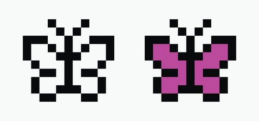 set butterfly pixel art icon vector illustration.