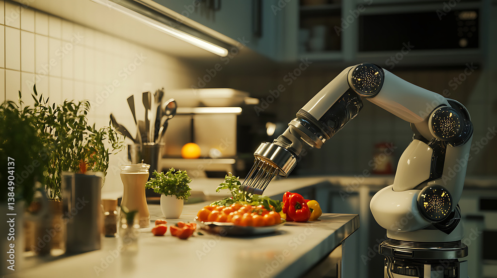 Poster an ai driven robotic chef preparing meals based on user preferences and dietary restrictions in a ki