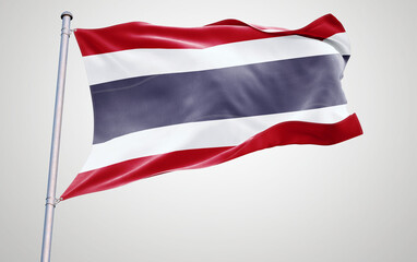 Flags of the Thailand waving in the wind, representing patriotism and national symbols in red, white, and blue