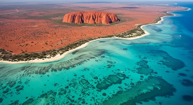 Crimson Coast, Azure Embrace AI Generated - Powered by Adobe