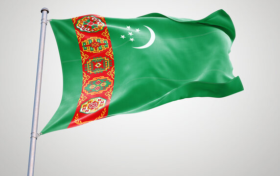 Wave of turkmenistan National Flag with Green and Red Colors