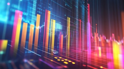Dynamic business data visualization with colorful bar charts and vibrant analytics for modern finance