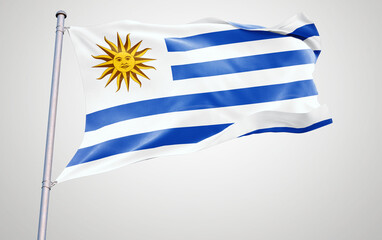 Flags of uruguay waving in the wind, symbols of national pride and patriotism