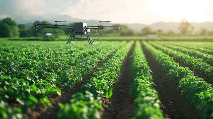Obraz premium An AI driven smart farming system using data and sensors to monitor crop health and optimize irrigation, Agricultural technology style, photo of