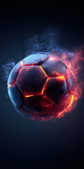 Naklejka premium Burning soccer ball floating in a dark environment with smoke