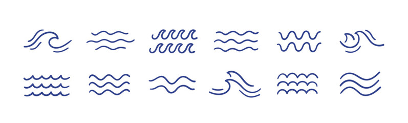 Set of sea water waves. Logo vector collection