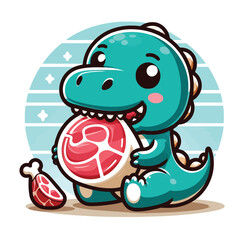 Obraz premium simple flat style green dino cute eat meat