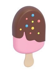 Cartoon stick ice cream isolated on transparent  background. 3D illustration