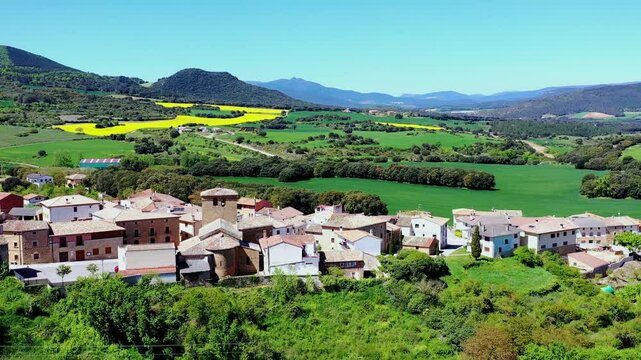 Aerial view of a picturesque village nestled in the spanish countryside