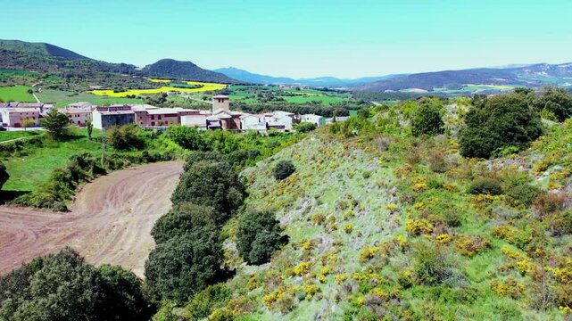 Drone view of a picturesque spanish village nestled in the mountains