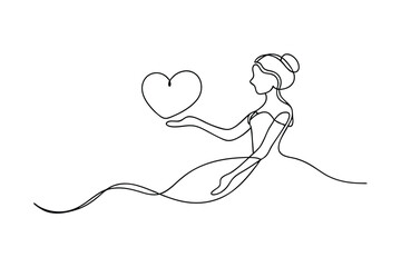 Elegant Bride Offering Heart Online Drawing, Love, Romance, Wedding