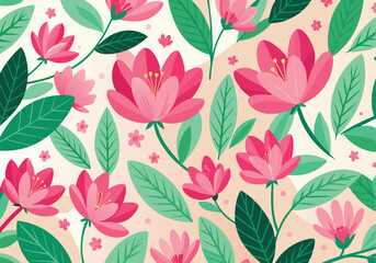 Pink Blossom Floral Pattern Spring Flowers, Leaves, Nature Design