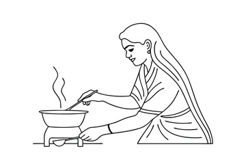 Indian Woman Cooking Traditional Food on Gas Stove