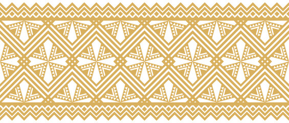 Gold ethnic border ornament. Geometric ethnic oriental seamless pattern. Stripe vector illustration. Native American Mexican African Indian tribal. Design border, textile, fabric, clothing, carpet.