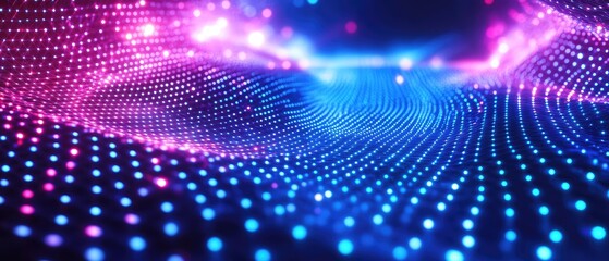 Futuristic hexagonal grid with glowing neon edges and cyberpunk gradient, vital for motion graphics assets, UI design systems, and tech branding presentations.