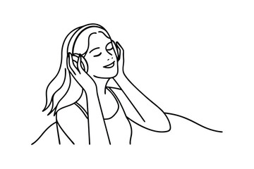 Relaxing Woman Listening to Music with Headphones, Serene, Peaceful