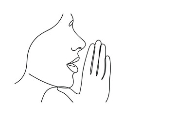 Woman's Profile, Hands Clasped, Prayer, Hope, Faith, Serenity, Minimalist Line Art, Simple Drawing, S