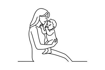 Mothers Love Tender Embrace, Infant Care, Line Art Drawing
