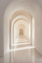 Elegant White Hallway with Arches and Light