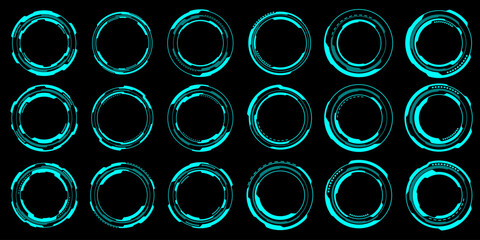 Set of sci fi blue circle user interface elements technology futuristic design modern creative on black background vector