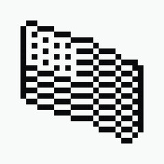 black and white American flag pixel art icon vector illustration.